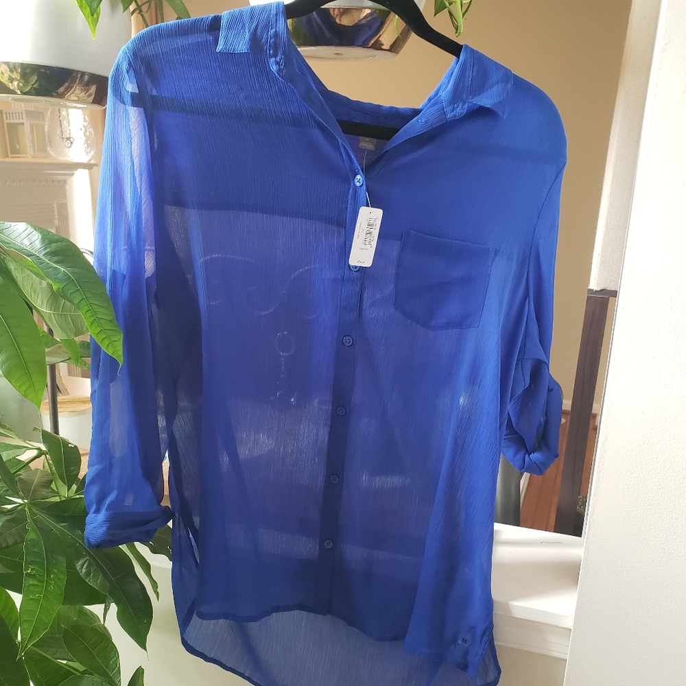 sheer collared high-low blouse